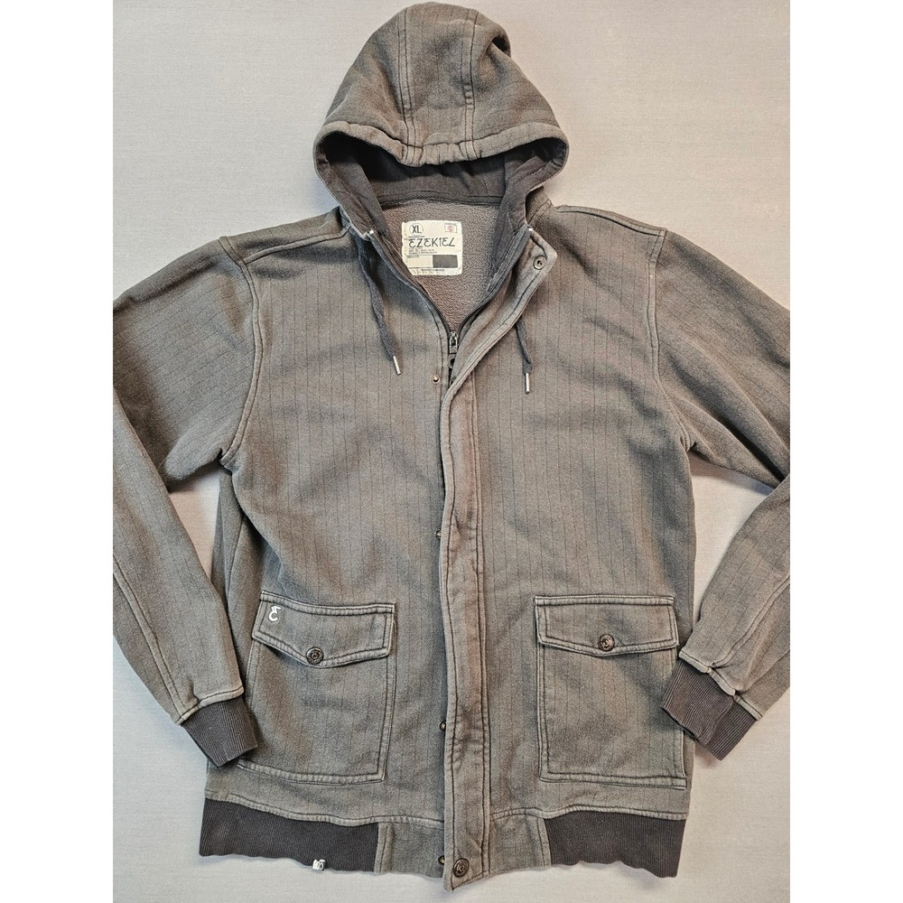 Ezekiel Embroidered West Coast Men's Gray Y2K Full Zip Hooded Jacket XL